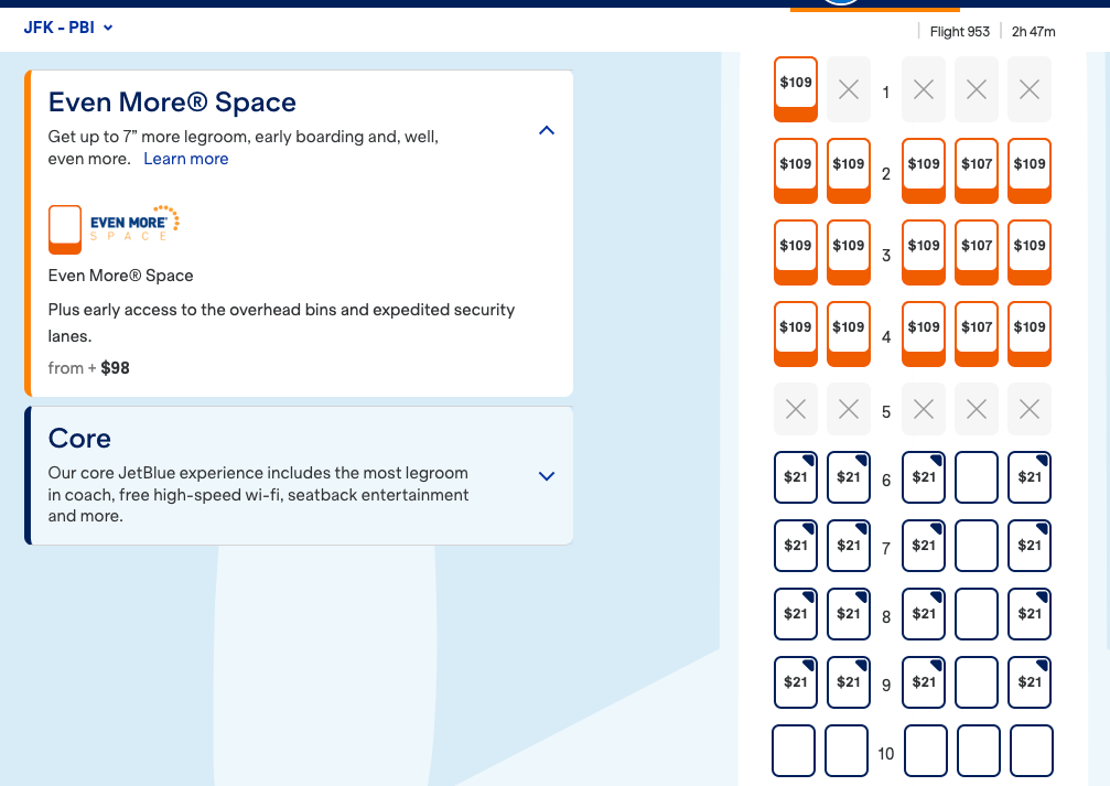 jetblue seat assignment fee